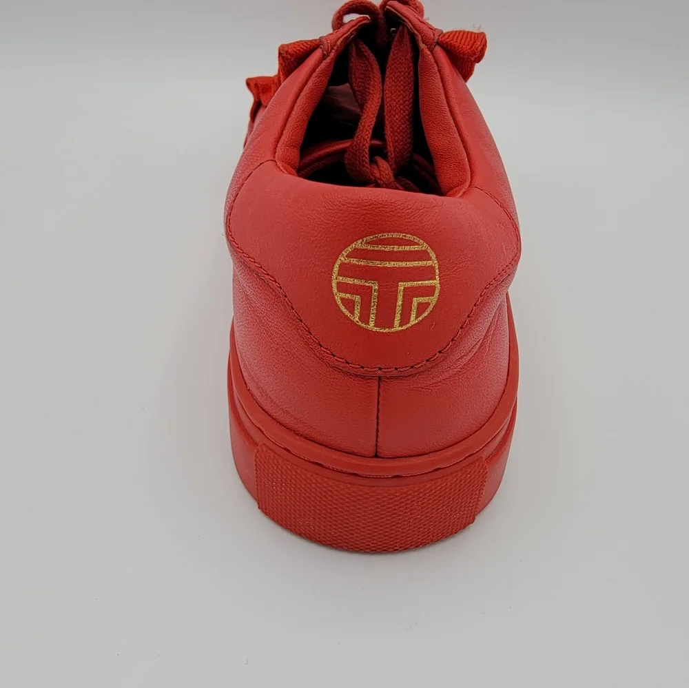 Tory Burch Red Leather Ruffle-Trim Sneakers